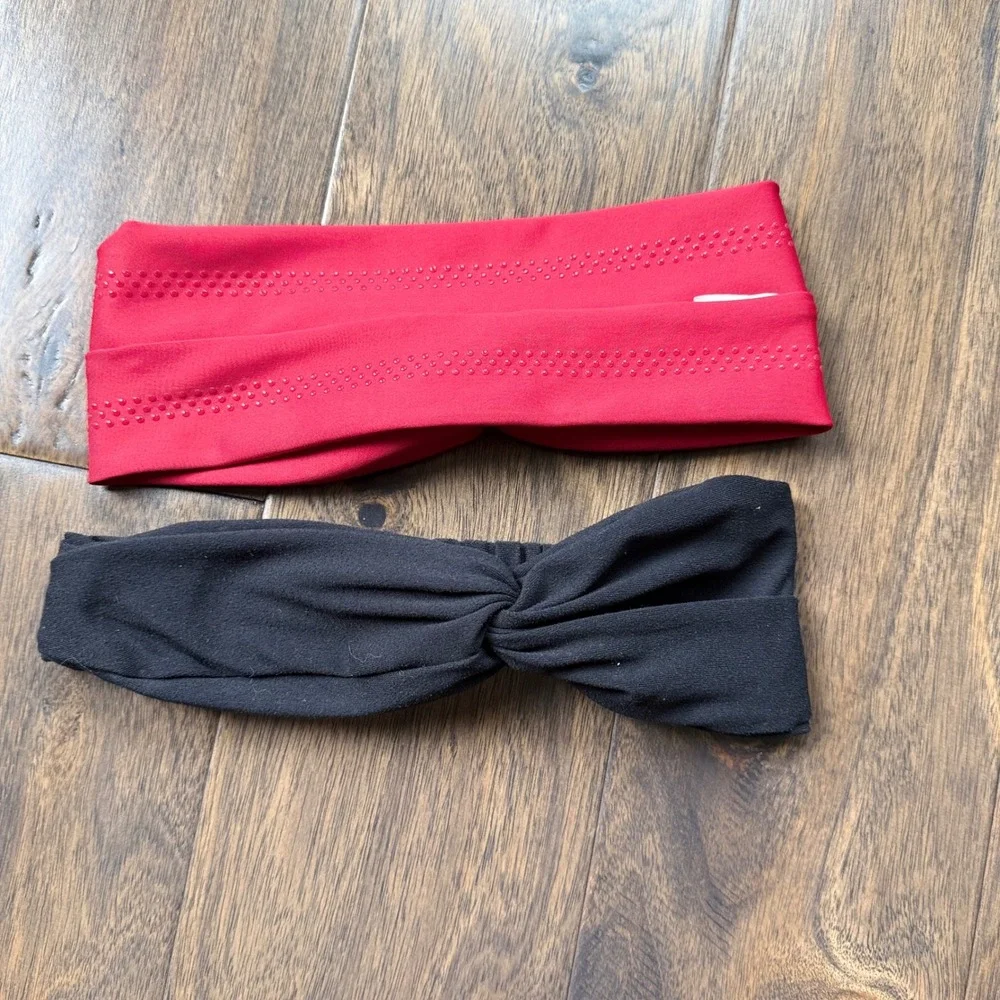 Alo Yoga Headband Set Women OS Red Black Excellent Airlift Alosoft Serenity
